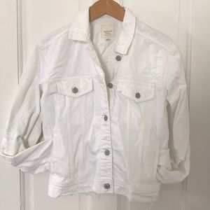 American Eagle Distressed White Jean Jacket